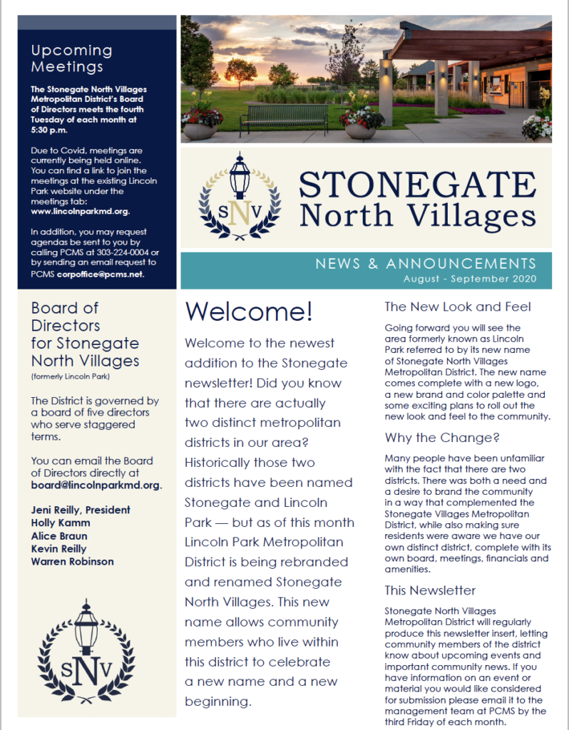 2020 August/September Newsletter - Stonegate Villages North