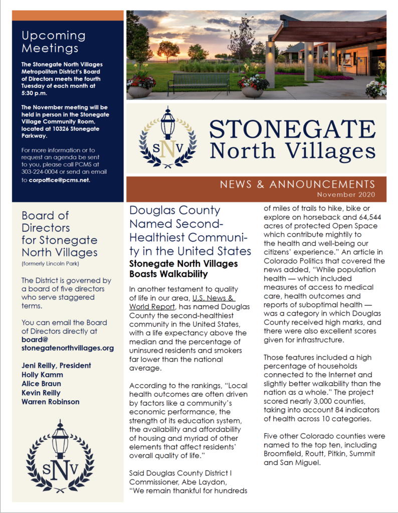 2020 November Newsletter - Stonegate Villages North
