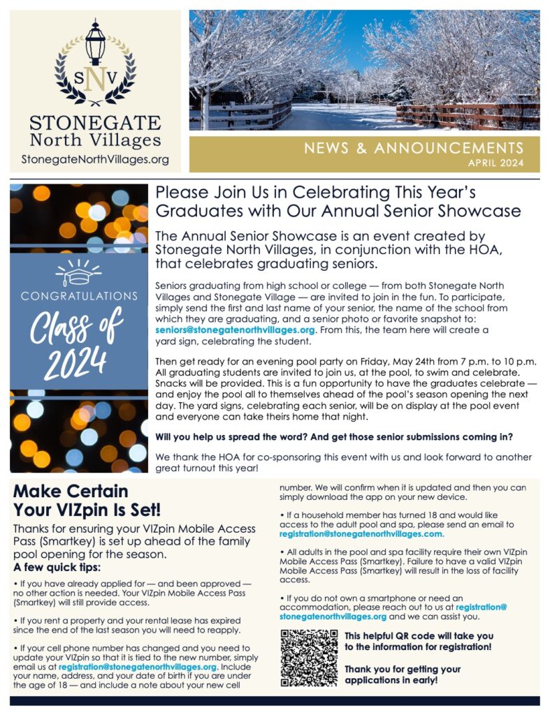 Cover of newsletter with snow image and class of 2024 artwork in light blue